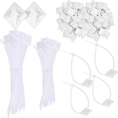 Lot de 200 attaches de câble blanches adhésives 120 mm/150 mm (1/5)