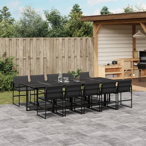 Ensemble à manger de jardin avec coussins 11 pcs-Salon de jardin noir textilène 231688 (1/5)