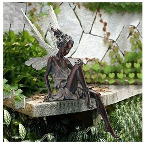 Ornamento da giardino, fata magica seduta, in resina, fata dei fiori marrone, alta 22 cm