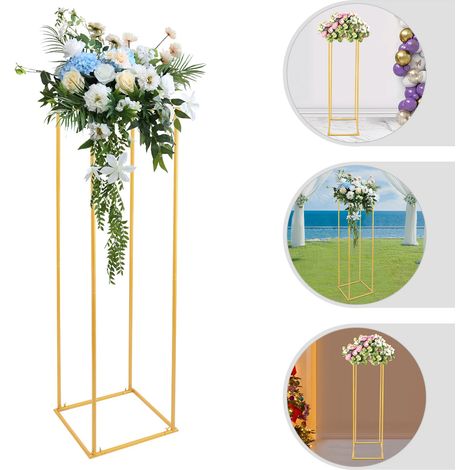 Metallvasensäule, Hochzeitsblumenständer, goldene Mittelstücksäulen für Hochzeiten, Partys, Geburtstage, Brautpartys, 50 x 50 x 180 cm
