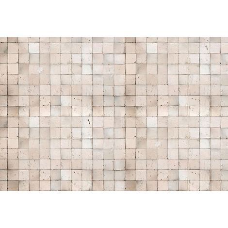 Papier peint panoramique cuisine pierre beige & blanche | Tapisserie panoramique moderne | Papiers peints panoramiques imitation carrelage - 270 x 400 cm (4 pièces) (1/2)