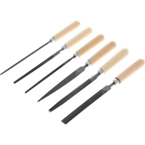 Assortiment de limes à clé, Jeu pour métal, 6 pièces, Limes plate, plate pointue, tire-point, carrée, demi-ronde et ronde, R93000006