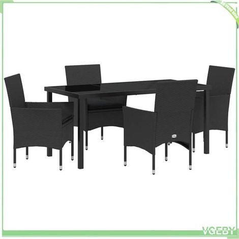 Ensemble de salle à manger pour jardin - FAFEICY - 3379775 - Noir - Polyrotin - Table verre trempé 200x80 cm (1/5)