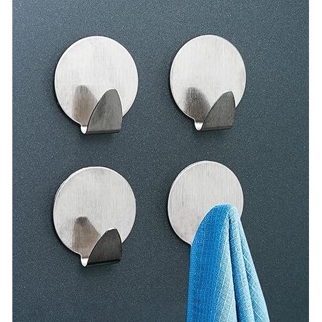Lot de 4 crochets adhésifs ronds métal, porte-serviettes pour salle bain (1/5)