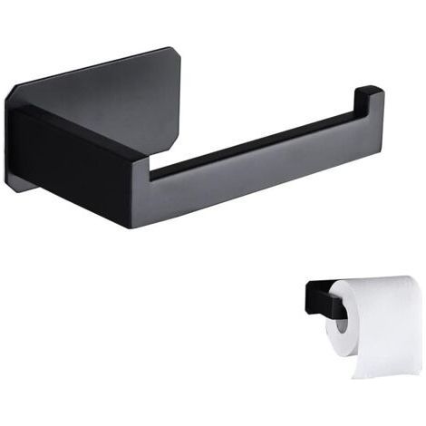 Black Stainless Steel Toilet Paper Holder – No Drill Installation – 10kg Capacity – Square Design for Bathroom and Kitchen (1/5)