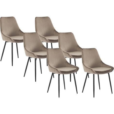 Lot de 6 chaises - Velours et métal noir - Taupe - MASURIE (1/5)