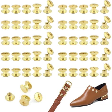 Lot de 100 tiges de vis Chicago M5 x 4 mm, rivets Chicago, rivets métalliques de rechange pour sacs, collier, harnais, bagages, sac à main, laisse pour chien, sac à dos, ceinture \u2013 Doré