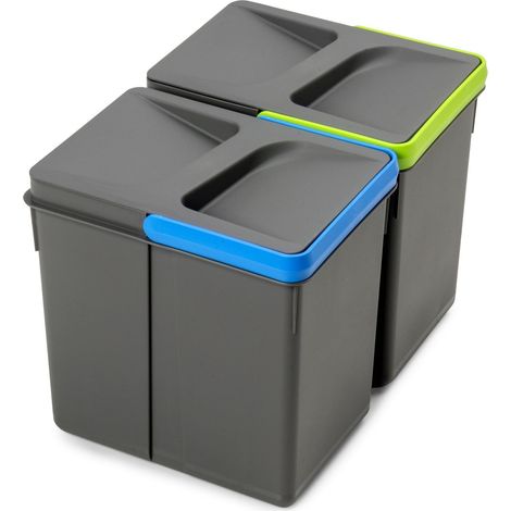 Emuca Lot Recycle Behälter für Küchenschublade, Höhe 216 mm, 2x6 Liter, Kunststoff anthrazitgrau