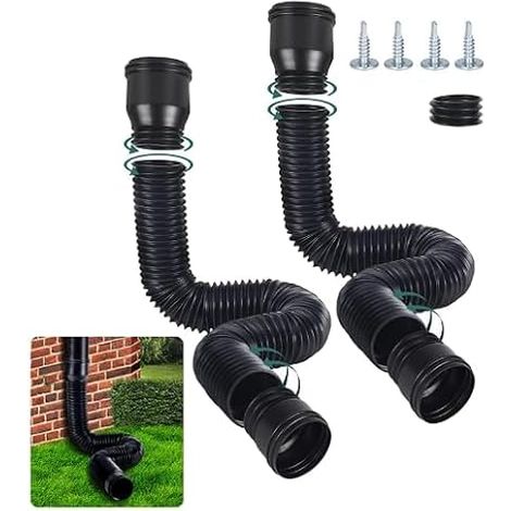Lot de 2 rallonges flexibles rondes pour tuyau de descente de 80/100 mm, extensible de 47 à 150 cm (noir) (1/2)