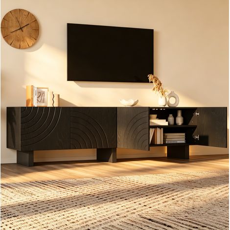 Mobile TV 180 x 40 x 55 cm, 4 ante, nero, in truciolato, per TV da 75 pollici DESVIAE (1/5)