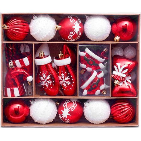 Juego de 45 adornos navideños decorativos rojos y blancos, fabricados en plástico irrompible, para el árbol de Navidad y la decoración de fiestas en casa. (1/5)