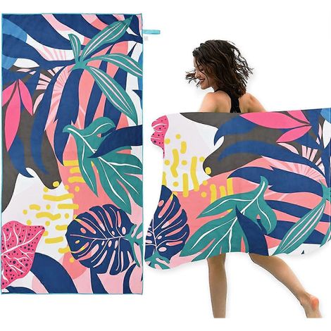 Beach Towels for Adults, Double Sides Micro Fiber Beach Towel, Turtleback Leaf Tropical Hawaiian Lightweight Towel (1/5)