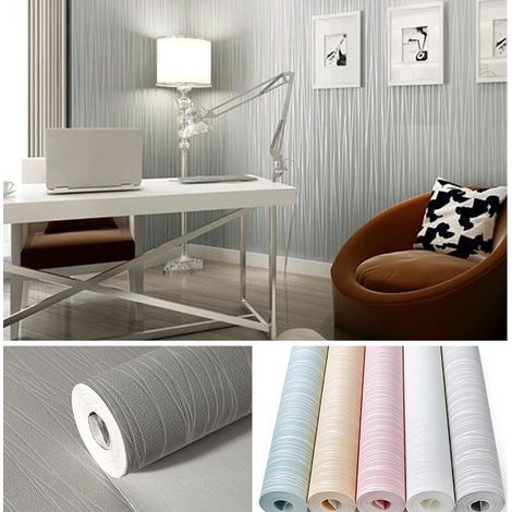 JSSEVN - Moderne, klassische Vliestapete im Flock-, einfarbigen, gestreiften und geschwungenen Stil für Wohn- und Schlafzimmer, 0,53 m x 10 m = 5,3 m² (1/5)