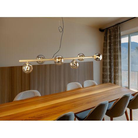 Pendelleuchte NEPTUN 6 flammig Messing & Amberglas, Breite 144cm (1/5)