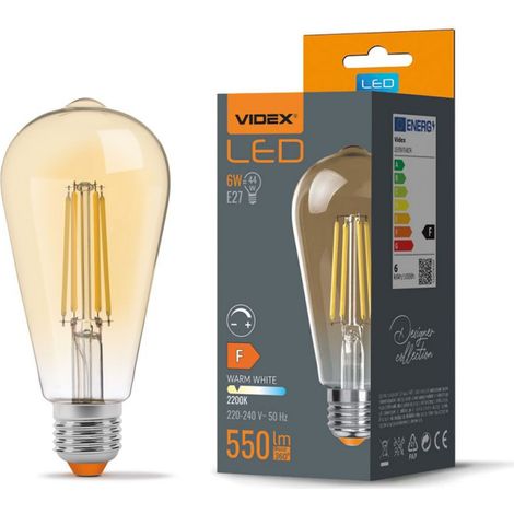Dekorative, dimmbare, bernsteinfarbene Glühbirne ST64 6W E27 warmweiß 550lm 2200K Videx
