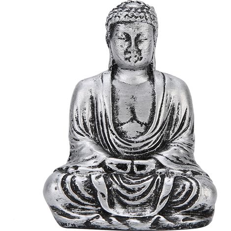 Statue de Bouddha en résine argentée, figurine assise pour décoration intérieure et autel bouddhiste (1/5)