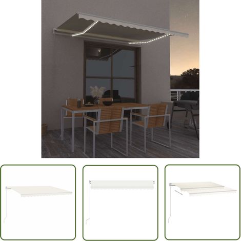 INLIFE Auvent manuel rétractable avec LED 400x300 cm Crème (1/5)