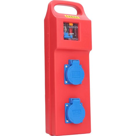 Boîtier de distribution électrique compact IP54 à 2 positions et 3 broches avec prise disjoncteur différentiel.
