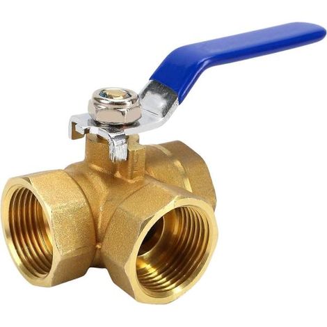 Vanne 3 voies 1 pouce DN25, vanne à bille en laiton, orifice en T, robinet 3 voies de type T, filetage femelle NPT standard, vanne pour eau, huile et vapeur (1/5)