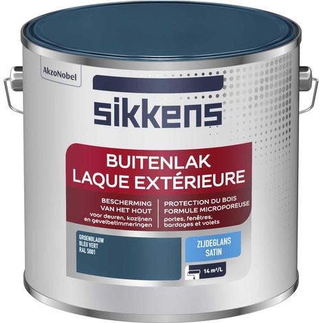 Sikkens - Peinture Laque Extérieure Bois et Fer - Finition tendue, sous-couche intégrée, facile à appliquer - Satin Bleu Vert 2,5 L