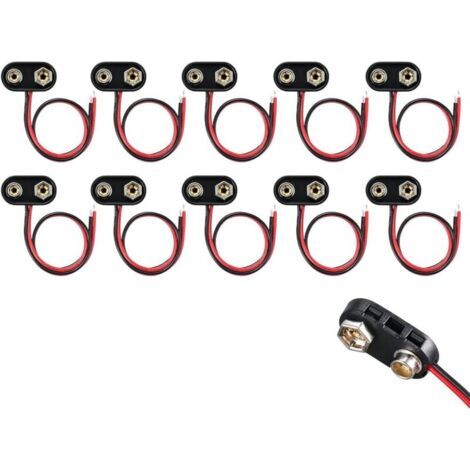 Lot de 10 connecteurs de batterie 9 V - Type I - Connecteur à clip de batterie 9 V - Avec câble de raccordement de 15 cm - Connecteur de batterie 9 V - Boucle - Boîtier en plastique - Type I