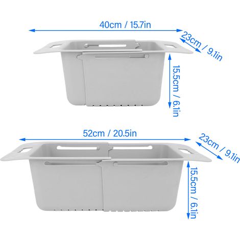 Ortviai Panier de congélateur horizontal réglable en profondeur – Gris, PP robuste, 40–52 cm avec poignée (1/4)