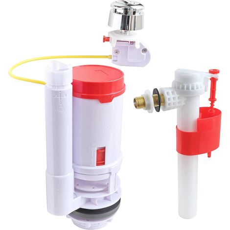 Mécanisme WC complet - mécanisme à câble universel pour robinet flotteur double chasse d'eau/alimentation latérale - raccord en laiton M12/17 (3/8") (1/5)