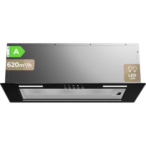 EVVO Campana Extractora Integrada CEi 50 Black, 52 cm, 620 m³/h, Clase Energética A, LED, Filtros de Aluminio y Carbón (1/4)