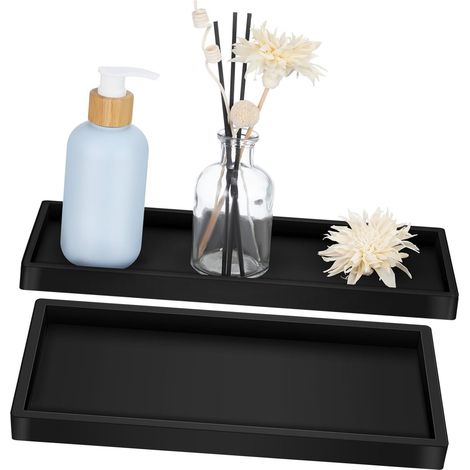 2pièces Plateaux Décoratifs Silicone pour Comptoir de Salle de Bain et Table Basse Lot de Noir'-'- (1/5)