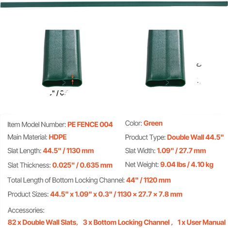 Lattes de confidentialité, matériau HDPE durable, installation facile avec verrouillage par le bas, PE 4ft Vert (1/2)