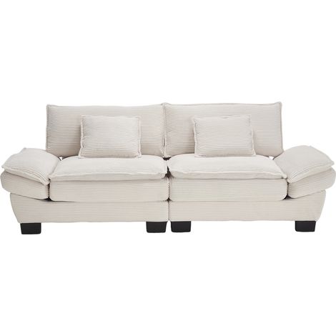 Divano 2 posti in velluto beige con cuscini e braccioli (1/5)
