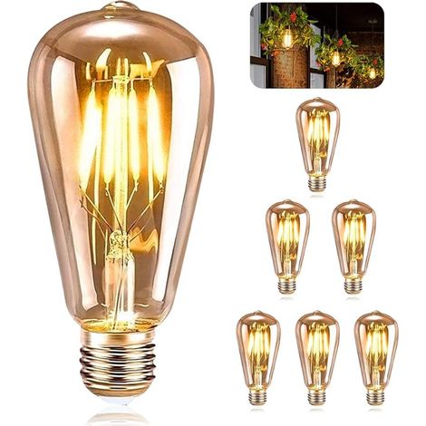 Ampoule E27 Vintage Decoration Mariage Champetre 6 Pièces LED E27 ST64 Lampe Décorative Rétro Edison Vintage Antique 4W Filament Blanc Chaud Restaurant Café Bar Ampoules Incandescence (1/5)