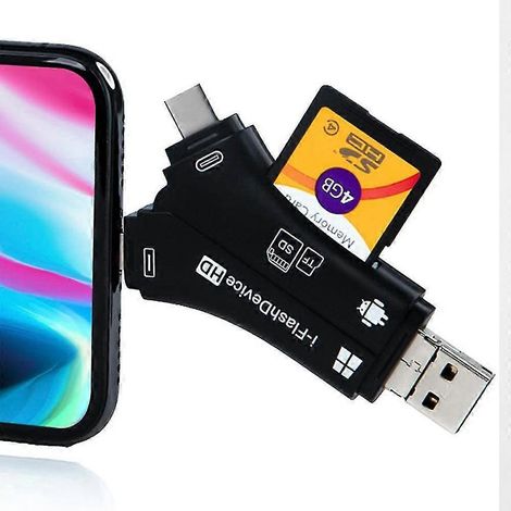 Lecteur de cartes externe 4 en 1 USB Micro SD et TF, adaptateur-Black (1/5)