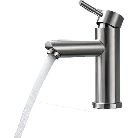 Robinet de salle de bain, mitigeur lavabo monocommande en acier inoxydable 304, robinet de lavabo réglable eau chaude/eau froide (1/4)