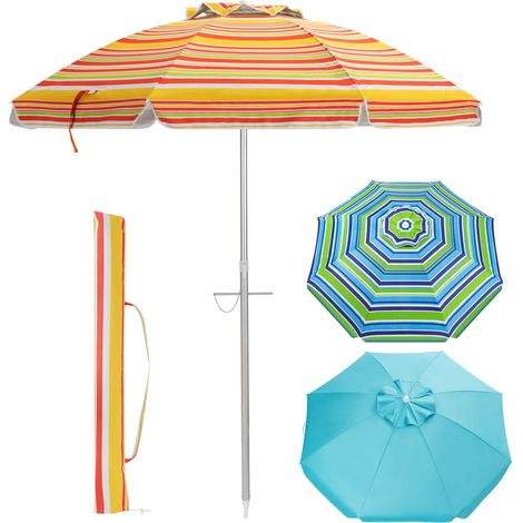 2M Beach Umbrella Portable Sunshade Umbrella w/Sand Anchor-Yellow (1/5)