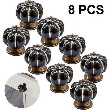 8 boutons de meubles en céramique blanche en forme de citrouille avec embouts en bronze, diamètre 38 mm, installation facile, vis incluses (1/4)