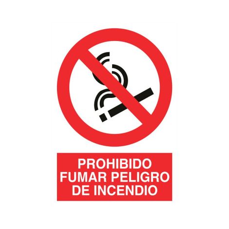 Señal de pictograma y texto Prohibido fumar, peligro de incendio                                                   Poliestireno       210X148
