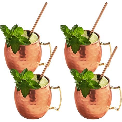 Lot de Verre Moscow Mule - - 4 Tasses - 4 Pailles - Boîte d'emballage (1/4)