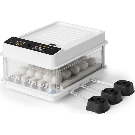 Fudajo Incubadora automática para 24 huevos 80 W con giro automático, control de temperatura y humedad, lámpara ovoscopio y conexión a energía de emergencia, ideal para gallinas, patos y codornices