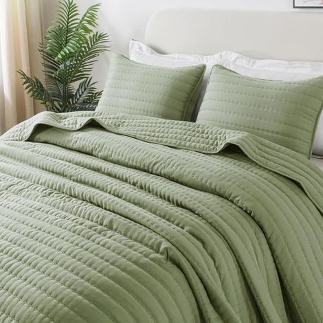 Couvre Lit 2 Personnes 300x270 cm, Vert Sauge Dessus de Lits Douce, Jeté de Lit Boutis, Couverture Matelassé, Matelassage de Lit et Canapé (1/5)