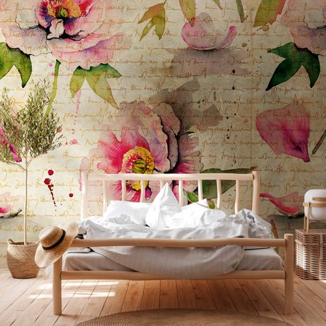 Papier peint photo Profhome 382761 papier peint intissé gaufré à chaud lisse avec un dessin floral mat beige vert rose 3,71 m x 2,8 m
