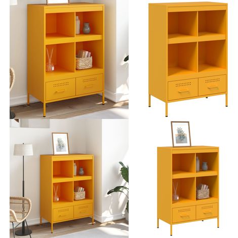 Buffet haut jaune moutarde 68x39x101,5 cm acier - Buffet Industriel - Meuble Rangement - Buffet Design - Buffet Cuisine - Buffet Couleur Jaune - Home & Living (1/5)