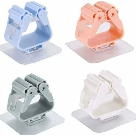 [NIEMALS VERWENDET] 4-teiliges Set selbstklebender Wandhalterungen für Besen und Mopps, Wandhaken für Besen, kein Bohren erforderlich, Besenclip, Mopphalter, Besenhaken für Badezimmertüren, mehrfarbig