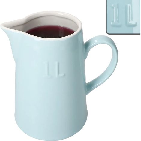 Pichet à lait en grès Emilia Blue 1L, bleu crème, avec anse (1/5)