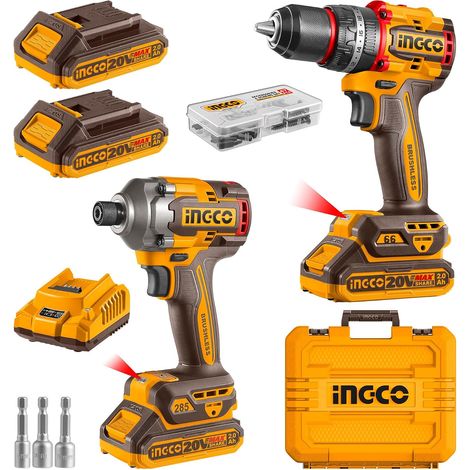 Visseuse à Chocs Sans Fil et Perceuse Visseuse à Percussion Compact Sans Fil, 20V, Moteur Sans Balais, avec 2 Batteries 2,0 Ah et 1 Chargeur CKLI20277 (1/5)