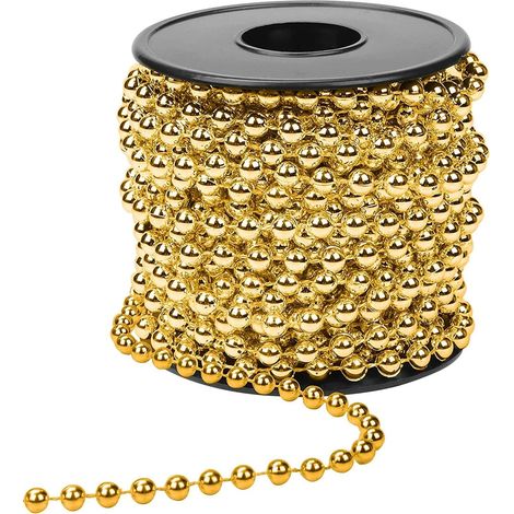 Guirlande de Perle de Noël, 10m Doré Chaîne de Perles en Plastique 8mm Brins de Perles Artificielles Rouleau de Guirlande de Perle de Noël pour Fournitures de Décoration de d'arbre de Noëls (1/5)