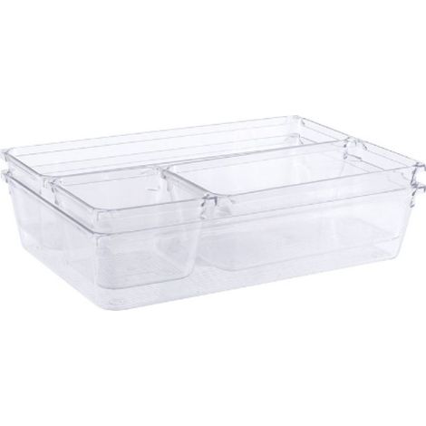 Sollbry Boite Stockage pour Tiroir, Grand Bac Plastique pour Couverts et Accessoires, Transparent,ensemble de 4 pièces (1/5)