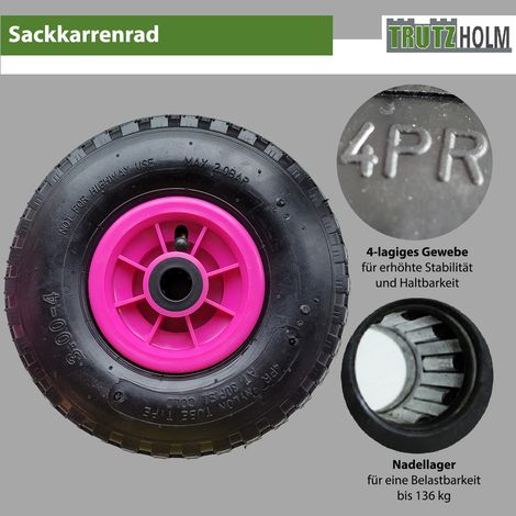 Sackkarrenrad 260x85 mm 3.00-4 Luftrad Nabenlänge 75 mm Ersatzrad Bollerwagenrad 4 PR pink (1/4)
