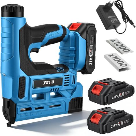 Kit cloueuse sans fil, pistolet à clouer électrique 18GA avec 2 batteries de 2,0 Ah et 1000 clous/agrafes, agrafeuse électrique 2 en 1, profondeur de clou réglable pour le travail du bois (1/5)