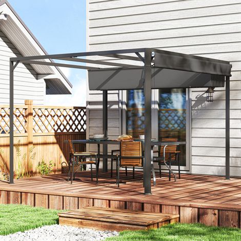 Pérgola de Jardín de Aluminio 3x3 m con Techo Retráctil Lateral Enrollable UPF30+ Cenador de Jardín para Exterior Gris (1/5)